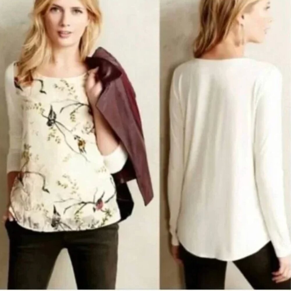 Anthropolgie Deletta Oak Song Bird Floral Velvet Gold Top size LARGE - Picture 1 of 4
